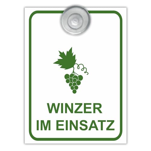 Indigos UG - Schild Winzer im Einsatz - 9x12 cm - Aluverbundplatte mit Saugnapf - Innenbefestigung für Ihr Auto - UV-Beständig - Einsatzschild - Hinweisschild - Warnschild von INDIGOS UG