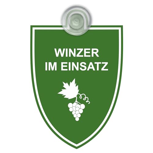 INDIGOS UG - Einsatzschild - Winzer im Einsatz - grün - 9x12 cm - Aluverbundplatte mit Saugnapf - Emblem - Innenbefestigung für Ihr Auto - UV-Besändig von INDIGOS UG