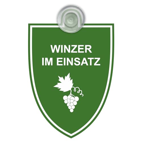 Indigos UG - Schild Winzer im Einsatz - grün - 9x12 cm - Saugnapfschild - Aluverbund - Emblem - Innenbefestigung für Ihr Auto - UV-Beständig - Einsatzschild - Hinweisschild - Warnschild von INDIGOS UG
