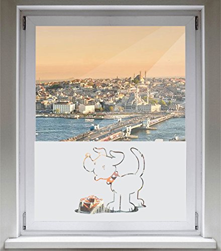 INDIGOS UG Sichtschutzfolie Glasdekorfolie Fensterfolie mit Motiv satiniert Blickdicht - E696 fressender Hund - 1000 mm Länge - 500 mm Höhe Viereck - selbstklebend - matt - für Bad von INDIGOS UG