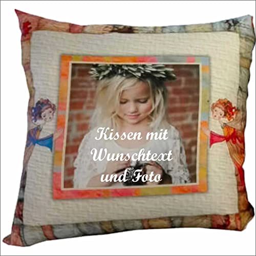 INDIGOS UG Foto-Kissen mit eigenem Foto individuell Bedruckt - Engel - selbst gestalten - 38x38 cm - bunt - mit Kissenfüllung - personalisierte Geschenkidee - Kopfkissen - Fotokissen von INDIGOS UG