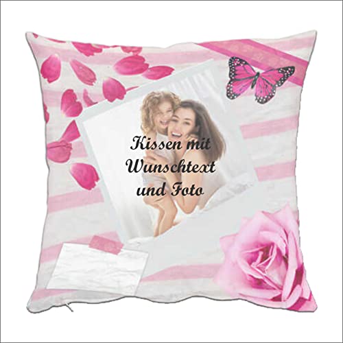 INDIGOS UG - Foto-Kissen mit eigenem Foto individuell Bedruckt - Rose - selbst gestalten - 38x38 cm - bunt - mit Kissenfüllung - personalisierte Geschenkidee - Kopfkissen - Fotokissen von INDIGOS UG