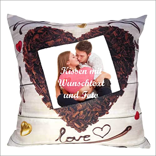 INDIGOS UG Foto-Kissen mit eigenem Foto individuell Bedruckt - Schokoherz - selbst gestalten - 38x38 cm - bunt - mit Kissenfüllung - personalisierte Geschenkidee - Kopfkissen - Fotokissen von INDIGOS UG