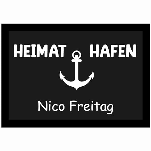 INDIGOS UG - Fussmatte - Heimathafen - mit Wunschtext Bedruckt 60x40 cm - individuell personalisiert - Türmatte - Schmutzfangmatte für Tür und Hausflur von INDIGOS UG