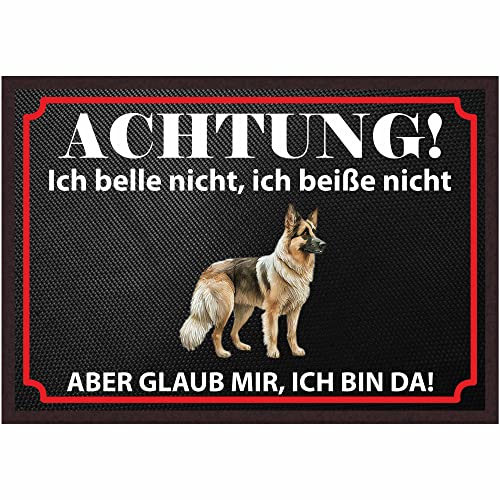 INDIGOS UG Fussmatte Hund - Deutscher Schäferhund - Bedruckt 50x35 cm mit lustigem Spruch - schwarz - Ich Belle Nicht, ich beiße Nicht... - Türmatte - Schmutzfangmatte für Tür und Hausflur von INDIGOS UG