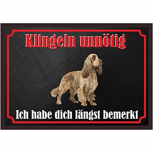 INDIGOS UG Fussmatte Hund - Englisch Cocker Spaniel - Bedruckt 50x35 cm mit lustigem Spruch - schwarz - Klingeln unnötig - Türmatte - Schmutzfangmatte für Tür und Hausflur von INDIGOS UG