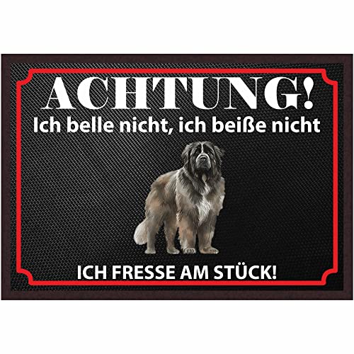 INDIGOS UG Fussmatte Hund - Neufundländer - Bedruckt 50x35 cm mit lustigem Spruch - schwarz - Achtung, ich Fresse am Stück - Türmatte - Schmutzfangmatte für Tür und Hausflur von INDIGOS UG