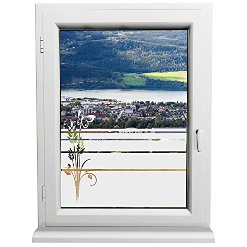 INDIGOS UG - Glasdekorfolie - Schmetterling und Blumen - Sonnenschutz H50Line - Sichtschutzfolie - Fensterfolie - für die Küche, Bad ans Fenster, Sichtschutz von INDIGOS UG