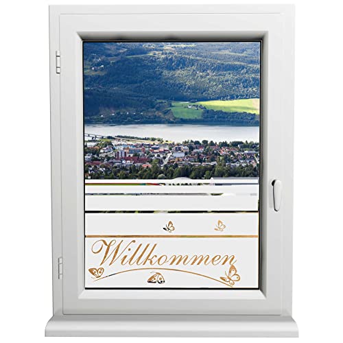 INDIGOS UG - Glasdekorfolie - Willkommen - Sonnenschutz H50Line - Sichtschutzfolie - Fensterfolie - für die Küche, Bad ans Fenster, Sichtschutz von INDIGOS UG