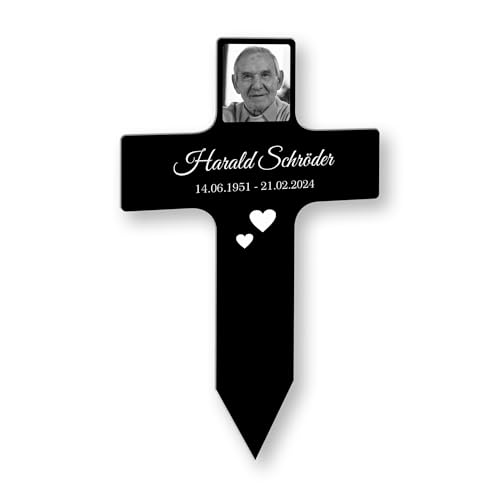 INDIGOS UG - Grabschmuck - 110 cm - Kreuz - wetterfester Gedenkpfahl als Grabstecker - Text, Datum und Foto - Schilder selbst gestalten mit Wunschname, Trauerspruch und Datum INDIGOS UG - Grabschmuck - 110 cm - Kreuz - wetterfester Gedenkpfahl als Grabstecker - Text, Datum und Foto - Schilder selbst gestalten mit Wunschname, Trauerspruch und Datum von INDIGOS UG