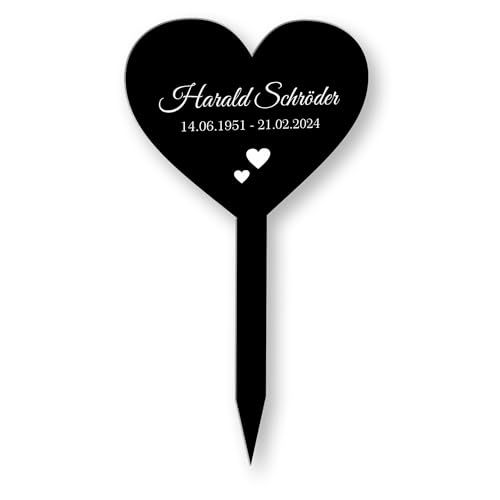 INDIGOS UG - Grabschmuck - 80 cm - Herz - wetterfester Gedenkpfahl als Grabstecker - Text und Datum - Schilder selbst gestalten mit Wunschname, Trauerspruch und Datum von INDIGOS UG