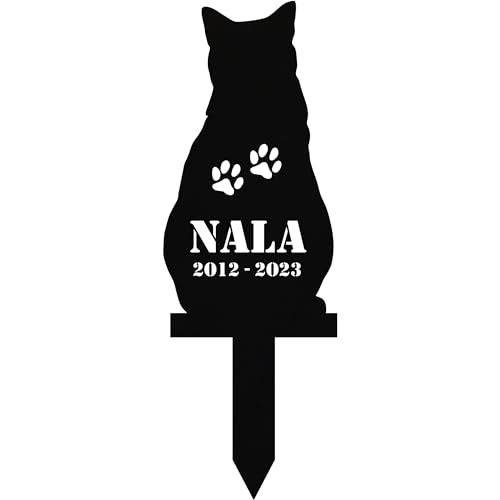 INDIGOS UG - Grabschmuck Katze - Europäisch Kurzhaar - 40 cm - wetterfester Gedenkpfahl als Grabstecker - Wunschname & Datum - Schilder selbst gestalten Wunschtext - Haustier, Trauer von INDIGOS UG