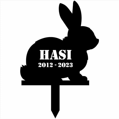 INDIGOS UG - Grabschmuck Hase - 40 cm - wetterfester Gedenkpfahl als Grabstecker - Wunschname & Datum - Schilder selbst gestalten Wunschtext - Haustier, Kaninchen, Trauer von INDIGOS UG