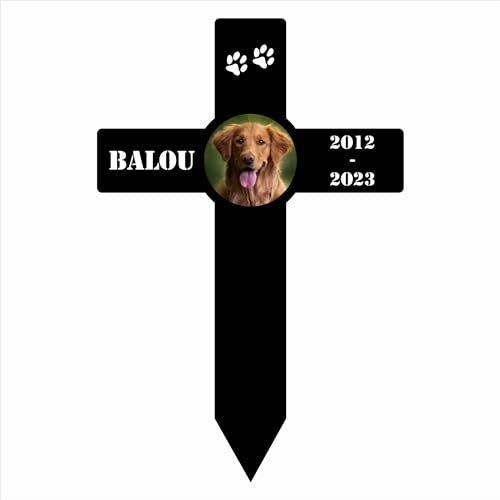INDIGOS UG - Grabschmuck Hund - 40 cm - Kreuz - wetterfester Gedenkpfahl als Grabstecker - Text und Datum - Schilder selbst gestalten Wunschname & Datum - Trauer, Haustier von INDIGOS UG