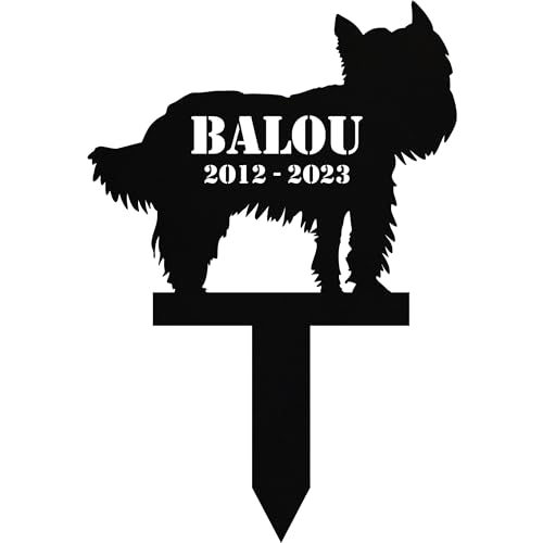 INDIGOS UG - Grabschmuck Hund - Yorkshire Terrier - 50 cm - wetterfester Gedenkpfahl als Grabstecker - Wunschname & Datum - Schilder selbst gestalten Wunschtext - Haustier, Trauer von INDIGOS UG