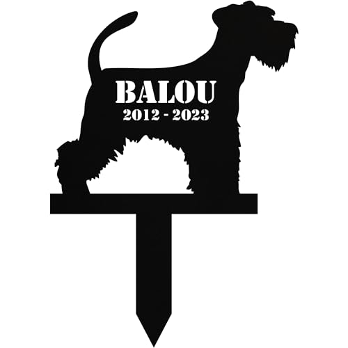 INDIGOS UG - Grabschmuck Hund - Zwergschnauzer - 30 cm - wetterfester Gedenkpfahl als Grabstecker - Wunschname & Datum - Schilder selbst gestalten Wunschtext - Haustier, Trauer von INDIGOS UG