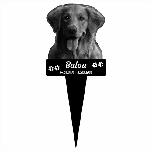 INDIGOS UG - Grabstecker für Haustier - Hund - 30 cm - wetterfester Gedenkpfahl - personalisiert mit Foto und Text - individuell mit Wunschtext und Datum von INDIGOS UG