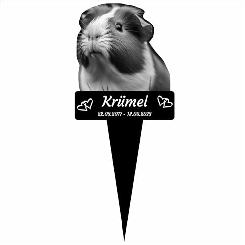 INDIGOS UG - Grabstecker für Haustier - Meerschweinchen - 30 cm - wetterfester Gedenkpfahl - personalisiert mit Foto und Text - individuell mit Wunschtext und Datum von INDIGOS UG