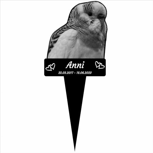 INDIGOS UG - Grabstecker für Haustier - Vogel - 20 cm - wetterfester Gedenkpfahl - personalisiert mit Foto und Text - individuell mit Wunschtext und Datum INDIGOS UG - Grabstecker für Haustier - Vogel - 20 cm - wetterfester Gedenkpfahl - personalisiert mit Foto und Text - individuell mit Wunschtext und Datum von INDIGOS UG
