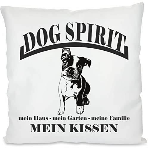 INDIGOS UG Kissen - Boston Terrier - Bedruckt mit Hund und Kissenfüllung - Geschenkidee - Kopfkissen - Ruhekissen - Hundekissen - für Bett Körbchen und Couch Schlafplatz von INDIGOS UG