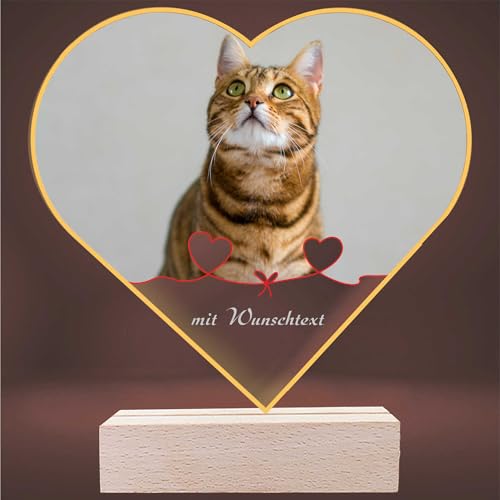 INDIGOS UG - LED Lampe personalisiert - Katze - Herz - personalisierte Lampe - mit Foto & Wunschtext - Geschenk - Acrylglas 14x14 cm - optionale Lampe warmweiss von INDIGOS UG