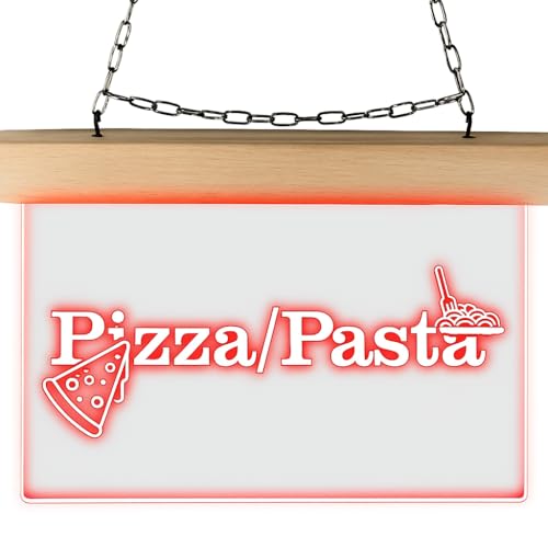 INDIGOS UG - LED Lampen - Pizza Pasta - graviert - Leuchtschild 26x20 cm zum Hängen an Wand oder Scheibe - LED Schild beleuchtet für Büro Laden Praxis Studio Schaufenster Empfang Werbung innen von INDIGOS UG