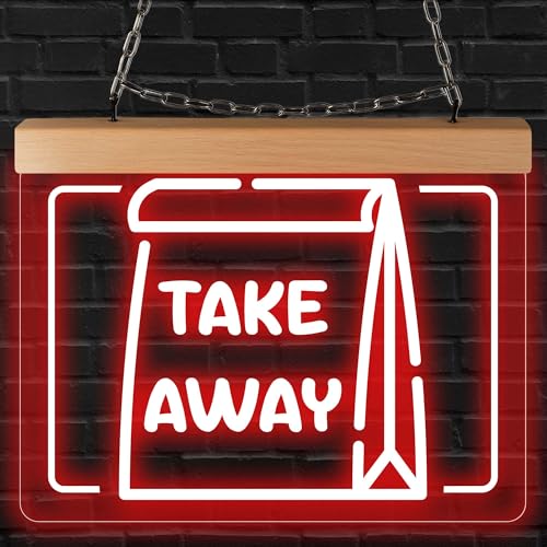 INDIGOS UG - LED Lampen - Take Away - graviert - Leuchtschild 26x20 cm zum Hängen an Wand oder Scheibe - Schild beleuchtet für Büro Laden Praxis Studio Schaufenster Empfang Werbung innen von INDIGOS UG