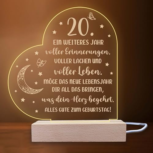 INDIGOS UG - LED Nachttischlampe - 20. Geburtstag - Herz links mit Spruch - Nachtlicht - 3D-LED-Lampe - Geburtstag - Geschenk für Freund, Freundin, Familie - Liebe, Geburtstagsgeschenk INDIGOS UG - LED Nachttischlampe - 20. Geburtstag - Herz links mit Spruch - Nachtlicht - 3D-LED-Lampe - Geburtstag - Geschenk für Freund, Freundin, Familie - Liebe, Geburtstagsgeschenk von INDIGOS UG