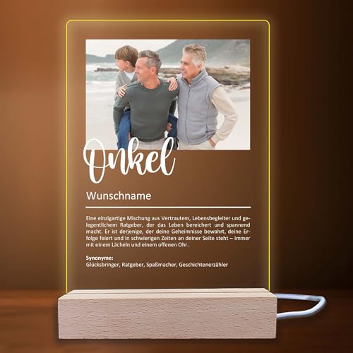 INDIGOS UG - LED Lampe personalisiert - Onkel Definition - Bild mit Wunschtext - Wunschname - personalisiertes Nachtlicht - Geschenk, Geburtstag, Weihnachten - optionale Lampe warmweiß von INDIGOS UG