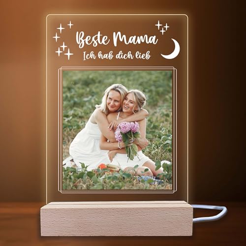 INDIGOS UG - LED Lampe personalisiert - Sterne - Bild mit Wunschtext - Wunschname - personalisiertes Nachtlicht - Geschenk, Geburtstag, Weihnachten - optionale Lampe warmweiß von INDIGOS UG