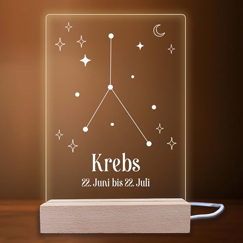 INDIGOS UG - LED Nachttischlampe - Sternzeichen mit Datum - Krebs - Sternenkonstellation - Dekoration - LED-Lampe - Geschenk, Geburtstag, Weihnachten - Nachtlicht mit optionale Lampe warmweiß INDIGOS UG - LED Nachttischlampe - Sternzeichen mit Datum - Krebs - Sternenkonstellation - Dekoration - LED-Lampe - Geschenk, Geburtstag, Weihnachten - Nachtlicht mit optionale Lampe warmweiß von INDIGOS UG
