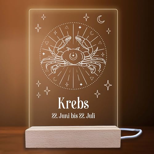 INDIGOS UG - LED Nachttischlampe - Sternzeichen mit Datum - Krebs - Symbol - Dekoration - LED-Lampe - Geschenk, Geburtstag, Weihnachten - Nachtlicht mit optionale Lampe warmweiß INDIGOS UG - LED Nachttischlampe - Sternzeichen mit Datum - Krebs - Symbol - Dekoration - LED-Lampe - Geschenk, Geburtstag, Weihnachten - Nachtlicht mit optionale Lampe warmweiß von INDIGOS UG