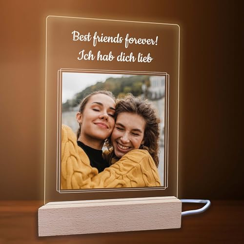 INDIGOS UG - LED Lampe personalisiert - ohne Verzierung - Bild mit Wunschtext - Wunschname - personalisiertes Nachtlicht - Geschenk, Geburtstag, Weihnachten - optionale Lampe warmweiß von INDIGOS UG
