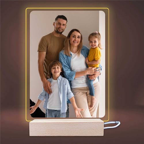 INDIGOS UG - LED Lampe personalisiert - Nachttischlampe - hoch - personalisierte Lampe - mit Foto & Wunschtext - personalisierte Geschenke - Acrylglas 12x16 cm - optionale Lampe warmweiss von INDIGOS UG