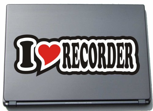 INDIGOS UG Laptop Aufkleber I Love Recorder 297 mm - Notebook Aufkleberskin - Dekoration für Laptopdeckel - für Studenten, Büro, Schule, Uni von INDIGOS UG