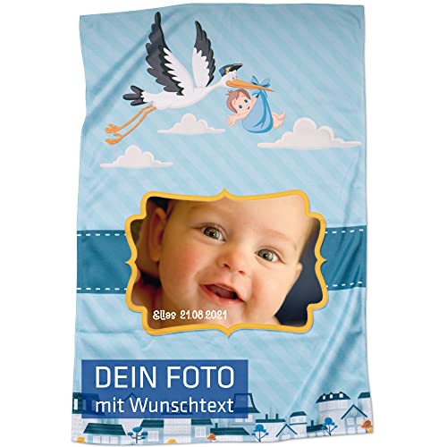 INDIGOS UG - Mikrofaser Fleece-Decke - Geburt Baby Name Gewicht - Größe 60 x 90 cm - individuell Bedruckt - Fotogeschenk für Junge und Mädchen Geschenkidee personalisiert Geburtsdatum von INDIGOS UG