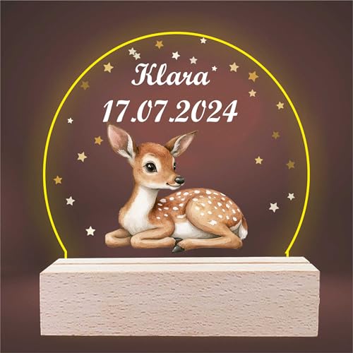 INDIGOS UG - LED Lampe personalisiert - Reh - personalisierte Lampe für KInder - personalisierte Geschenke - Nachtlampe - Geschenk für Baby und Kinder mit Wunschtext von INDIGOS UG