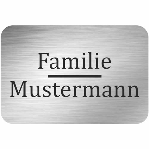 INDIGOS UG - Namensschild - kleiner Strich - 100x50 mm Aluverbundplatte Edelstahllook 3 mm - individuell personalisiert mit Wunschtext, Namen, Familienname, Firma - Briefkasten - Haustür von INDIGOS UG