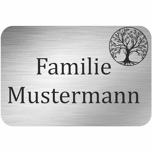 INDIGOS UG - Namensschild - Baum des Lebens - 100x50 mm Aluverbundplatte Edelstahllook 3 mm - individuell personalisiert mit Wunschtext, Namen, Familienname, Firma - Briefkasten - Haustür von INDIGOS UG