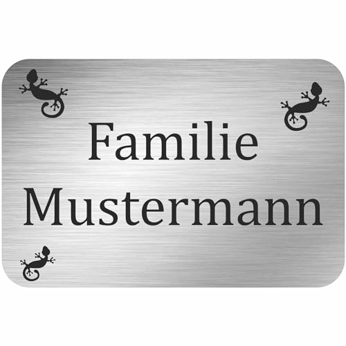 INDIGOS UG - Namensschild - Gecko - 100x50 mm Aluverbundplatte Edelstahllook 3 mm - individuell personalisiert mit Wunschtext, Namen, Familienname, Firma - Briefkasten - Haustür von INDIGOS UG