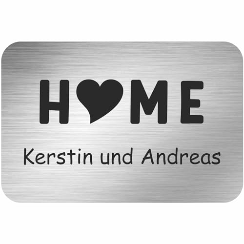 INDIGOS UG - Namensschild - HOME - 150x100 mm Aluverbundplatte Edelstahllook 3 mm - individuell personalisiert mit Wunschtext, Namen, Familienname, Firma - Briefkasten - Haustür von INDIGOS UG