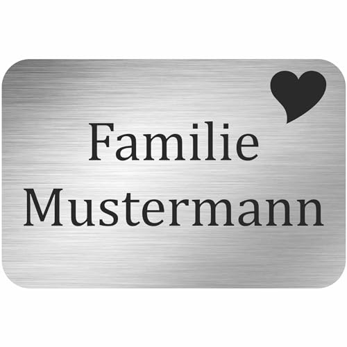 INDIGOS UG - Namensschild - Herz - 100x50 mm Aluverbundplatte Edelstahllook 3 mm - individuell personalisiert mit Wunschtext, Namen, Familienname, Firma - Briefkasten - Haustür von INDIGOS UG