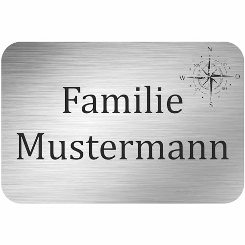 INDIGOS UG - Namensschild - Kompass - 150x100 mm Aluverbundplatte Edelstahllook 3 mm - individuell personalisiert mit Wunschtext, Namen, Familienname, Firma - Briefkasten - Haustür von INDIGOS UG