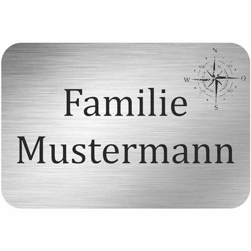 INDIGOS UG - Namensschild - Kompass - 200x150 mm Aluverbundplatte Edelstahllook 3 mm - individuell personalisiert mit Wunschtext, Namen, Familienname, Firma - Briefkasten - Haustür von INDIGOS UG