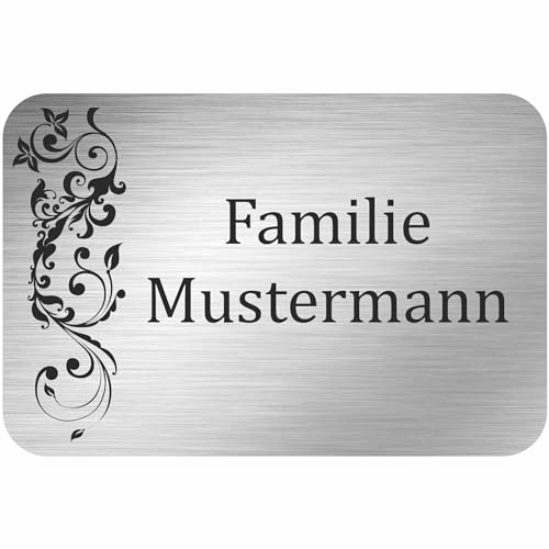 INDIGOS UG - Namensschild - Ranke - 100x50 mm Aluverbundplatte Edelstahllook 3 mm - individuell personalisiert mit Wunschtext, Namen, Familienname, Firma - Briefkasten - Haustür von INDIGOS UG