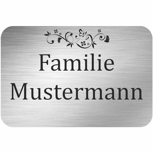 INDIGOS UG - Namensschild - Schmetterlinge oben - 150x100 mm Aluverbundplatte Edelstahllook 3 mm - individuell personalisiert mit Wunschtext, Namen, Familienname, Firma - Briefkasten - Haustür von INDIGOS UG