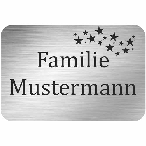 INDIGOS UG - Namensschild - Sterne - 300x200 mm Aluverbundplatte Edelstahllook 3 mm - individuell personalisiert mit Wunschtext, Namen, Familienname, Firma - Briefkasten - Haustür von INDIGOS UG