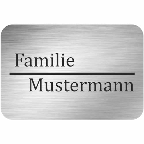 INDIGOS UG - Namensschild - großer Strich - 100x50 mm Aluverbundplatte Edelstahllook 3 mm - individuell personalisiert mit Wunschtext, Namen, Familienname, Firma - Briefkasten - Haustür von INDIGOS UG