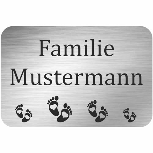 INDIGOS UG - Namensschild - mit Füßen - 150x100 mm Aluverbundplatte Edelstahllook 3 mm - individuell personalisiert mit Wunschtext, Namen, Familienname, Firma - Briefkasten - Haustür von INDIGOS UG