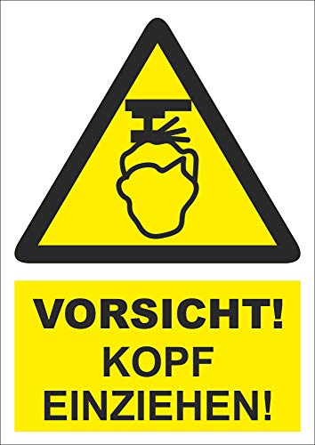 INDIGOS UG - PVC Schild 5mm - Sicherheit - Warnung - Kopf einziehen! - 148,5 mm x 210 mm - Hotel, Firma, Schutz, Kita, Arzt, Praxis von INDIGOS UG